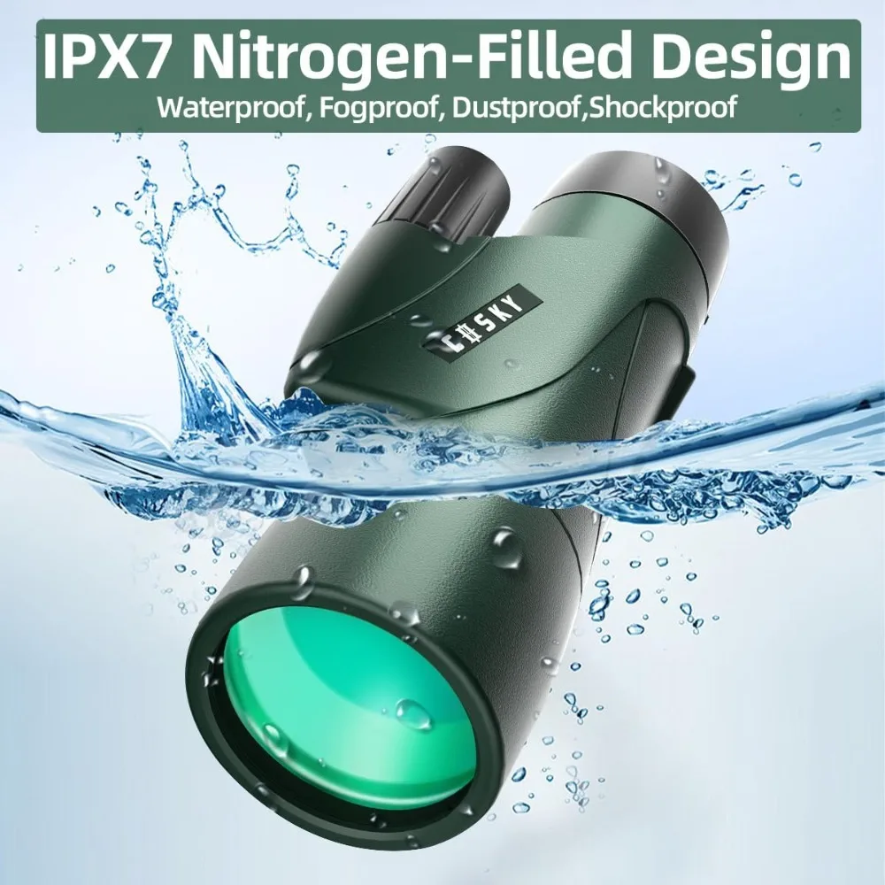 Telescópio monocular HD 12x55 com prisma BAK4 e lente FMC, design leve para observação de pássaros e caça, compatível com smartphone