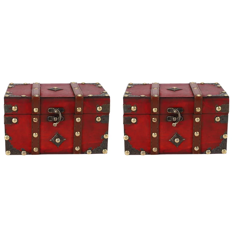 

HLZS-2X Retro Treasure Chest Vintage Wooden Storage Box Antique Style Jewelry Organizer For Jewelry Box Trinket Box Small