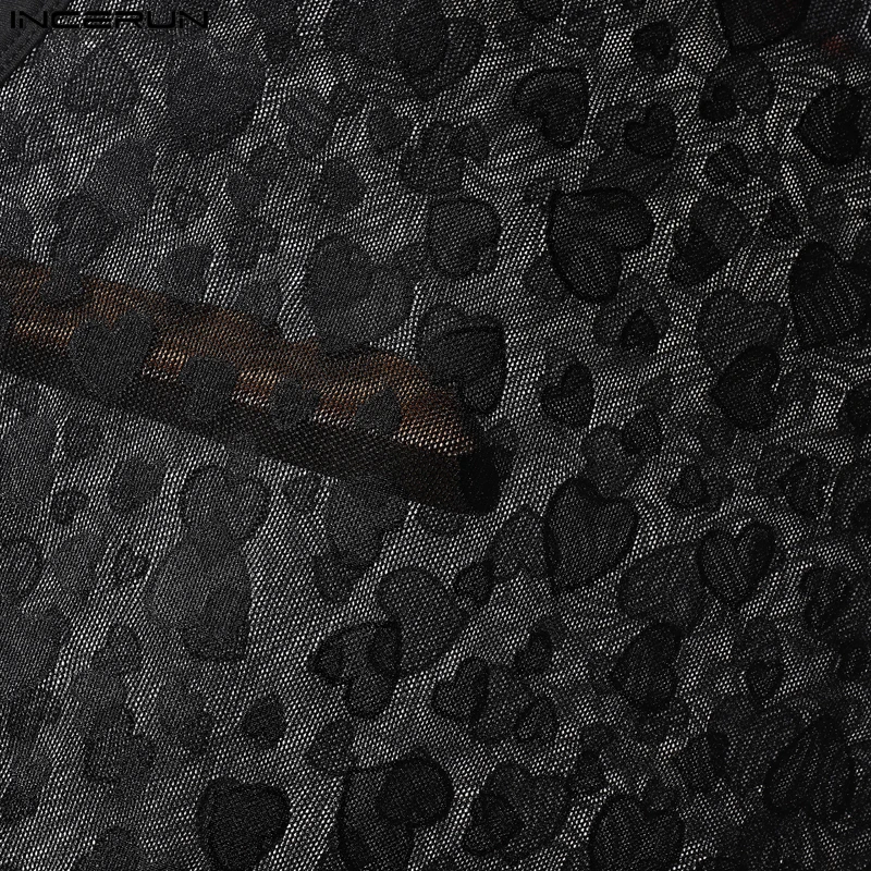 INCERUN الرجال داخلية الطباعة شبكة المرقعة مثير السروال القصير أكمام س الرقبة نحيل 2025 شفافة موضة ارتداءها الرجال S-3XL #5