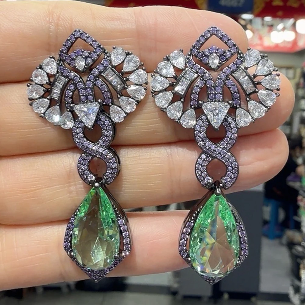 

fashion cubic zirconia drop earrings for women jewelry gala event party statement dangle earrings red white green teardrop