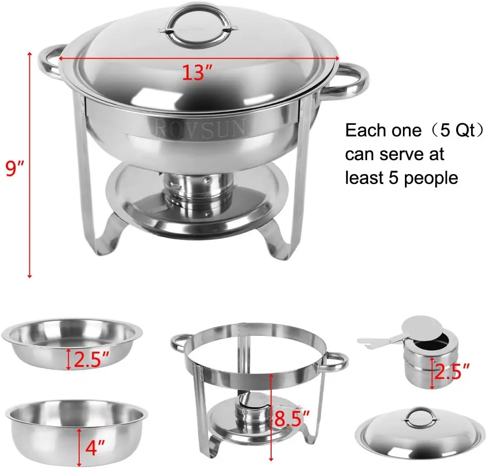 2 Packs Chafing Dish Buffet Set, Stainless Steel Round Chafing Dishes with Glass Lid & Lid Holder, Catering Food Warmers