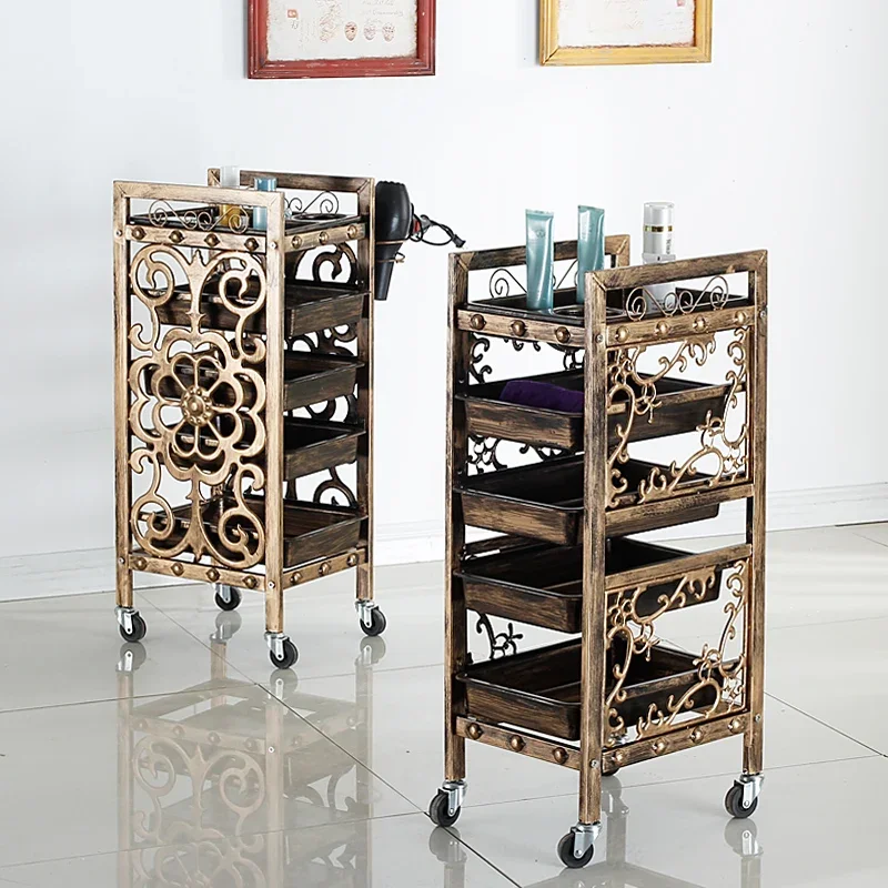 Retro trolley beauty salon special bar car hair salon rack barber shop perm and dye cart tool cabinet