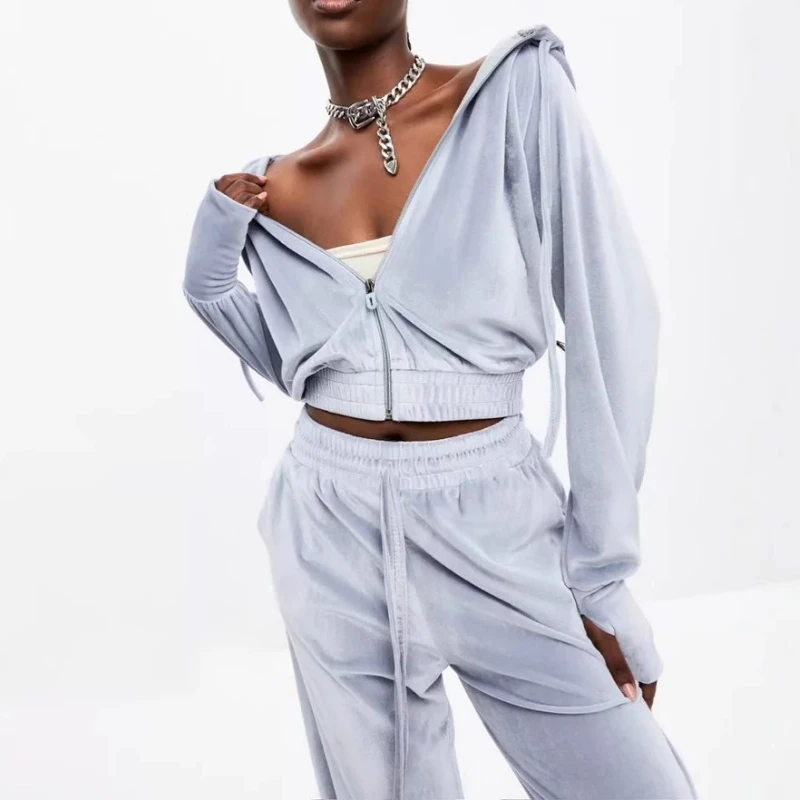 

2025 Autumn Sweater Pants 2 Piece Set Casual Activewear Zipper Hoodies Women Ladies Winter Solid Two-Piece Outfits Sporty Sets