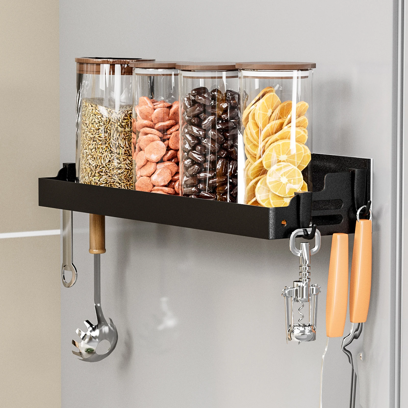 refrigerator shelves,Strong magnetic absorption rack,spice rack,With paper roll holder,Kitchen supplies storage rack With hook