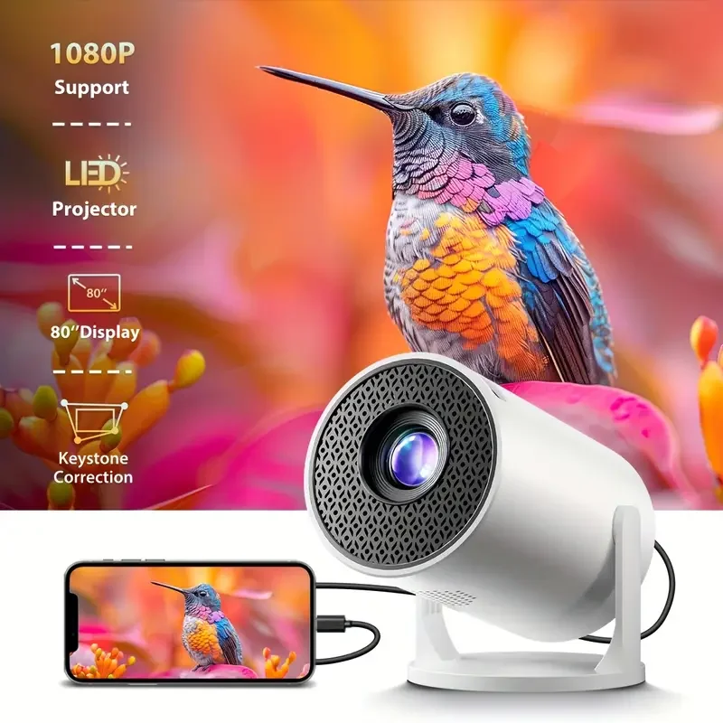 

Mini Projector, Supports 1080P, 200 ANSI, Adjustable 180° Projection Angle, TV Stick, USB, Notebook Computer And Other Devices.
