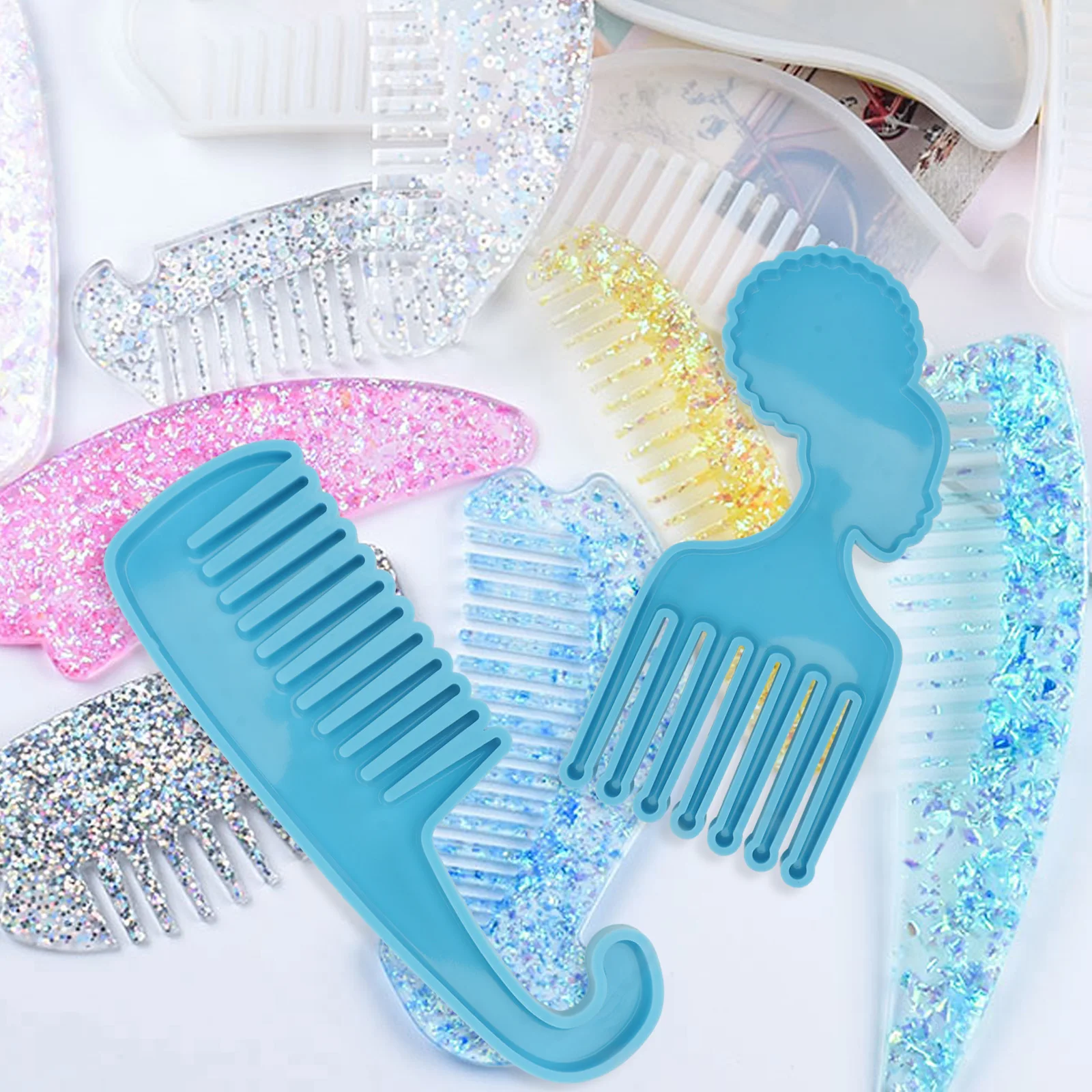

3pcs African Head Comb Mold Silicone Diy Epoxy Mirror Surface Smooth Durable Handmade Afro Comb Molds Creative Diy Mold For Ice