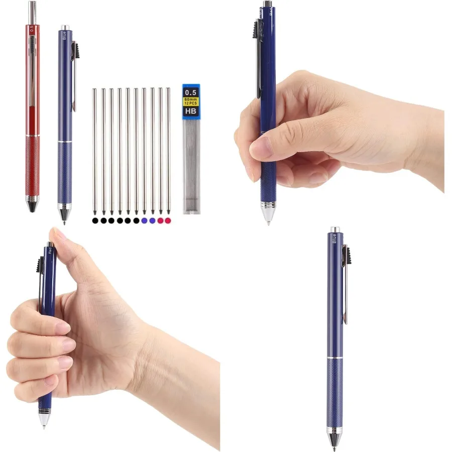 

Многофункциональные ручки 4 в 1, 3-цветная шариковая ручка 0,7 мм и механический карандаш 0,5 мм в одной ручке с двойной функцией для офиса