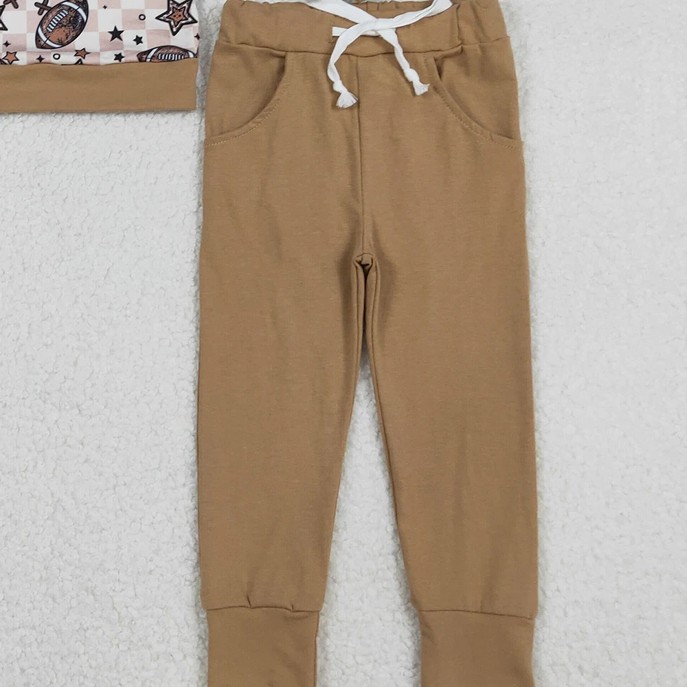 9.16 الأطفال بنجوم الرجبي البني منقوشة انغلق كم طويل السراويل الطويلة مجموعة فريق الزي الرياضي للأطفال