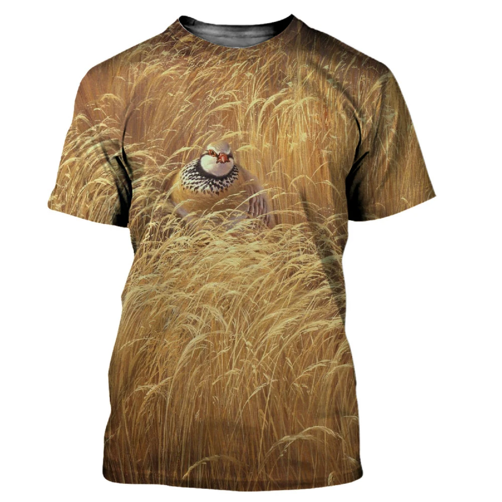 Camouflage Hunting Animals Quail 3D Print Summer Men\'s O-Neck T-shirt Casual Short Sleeve Oversized T Shirt Fashion Men Clothing