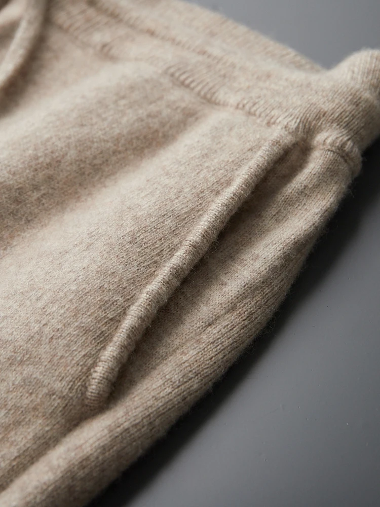 Thick Men Cashmere Pants Smart Casual Autumn Winter Warm Trousers 100% Cashmere Knitwear Comfortable Elastic Waist Luxury Pants