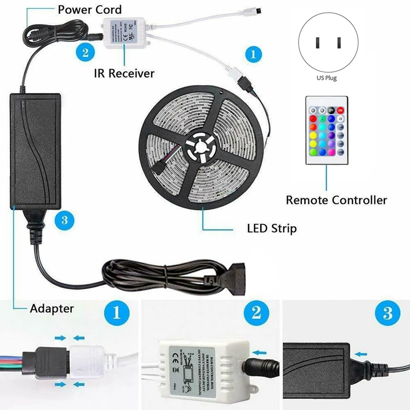 Lampu Strip LED RGB 32,8 kaki 5050 lampu Strip berubah warna IP65 tahan air 12V 300LED