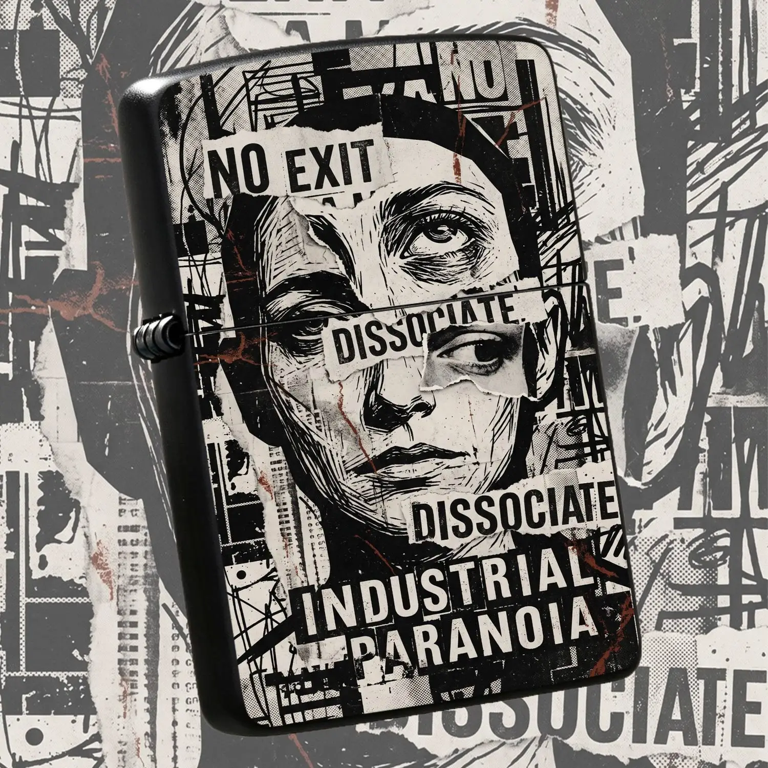 Retro Collage Style No Exit Dissociate Themed Lighter, Industrial Paranoia Art Pattern Portable Igniter, Ideal For Daily Commute Outdoor Trips Various Occasions, Trendy Unique Practical Carry Item, Creative Exquisite Gift For Friends And Ar