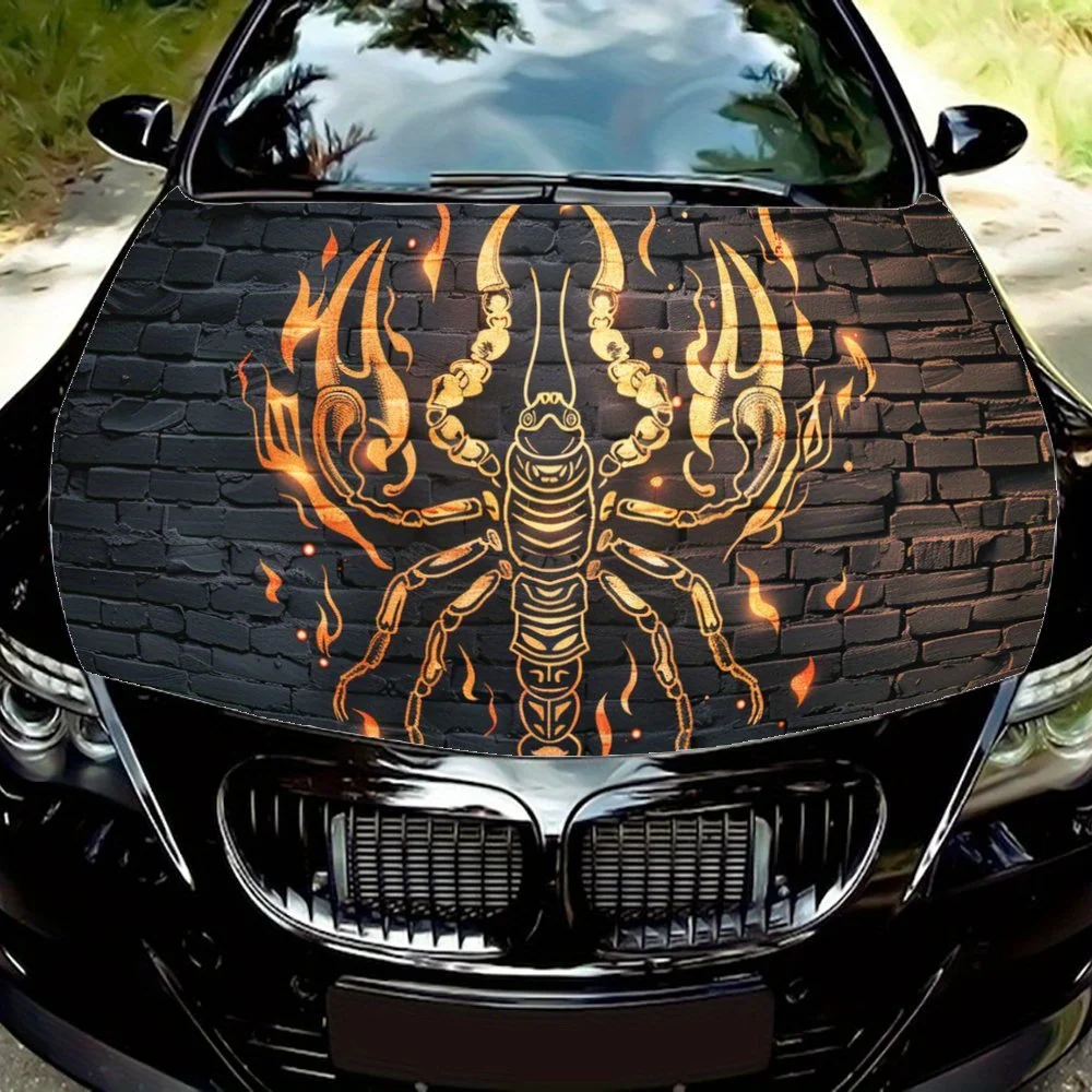 

Crawl Flame Scorpions Brick Wall Car Hood Wrap Color Vinyl Sticker Truck Graphic Bonnet Auto Accessories Decoration Decal Gift