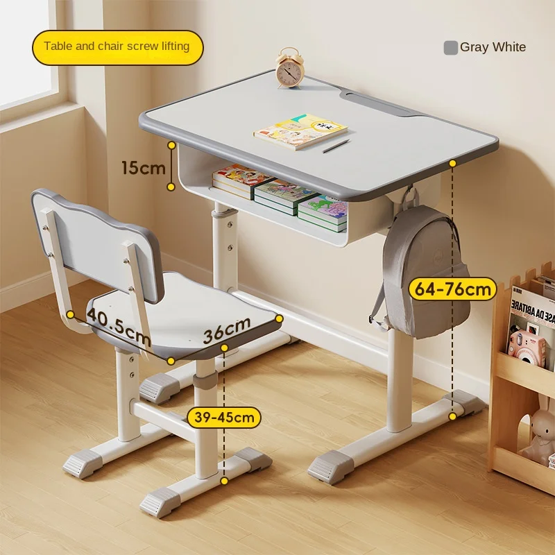 Children's Learning Adjustable Wood Table Liftable Primary School Students' Writing Desk Modern Houseuse Simple Desk Chair Set