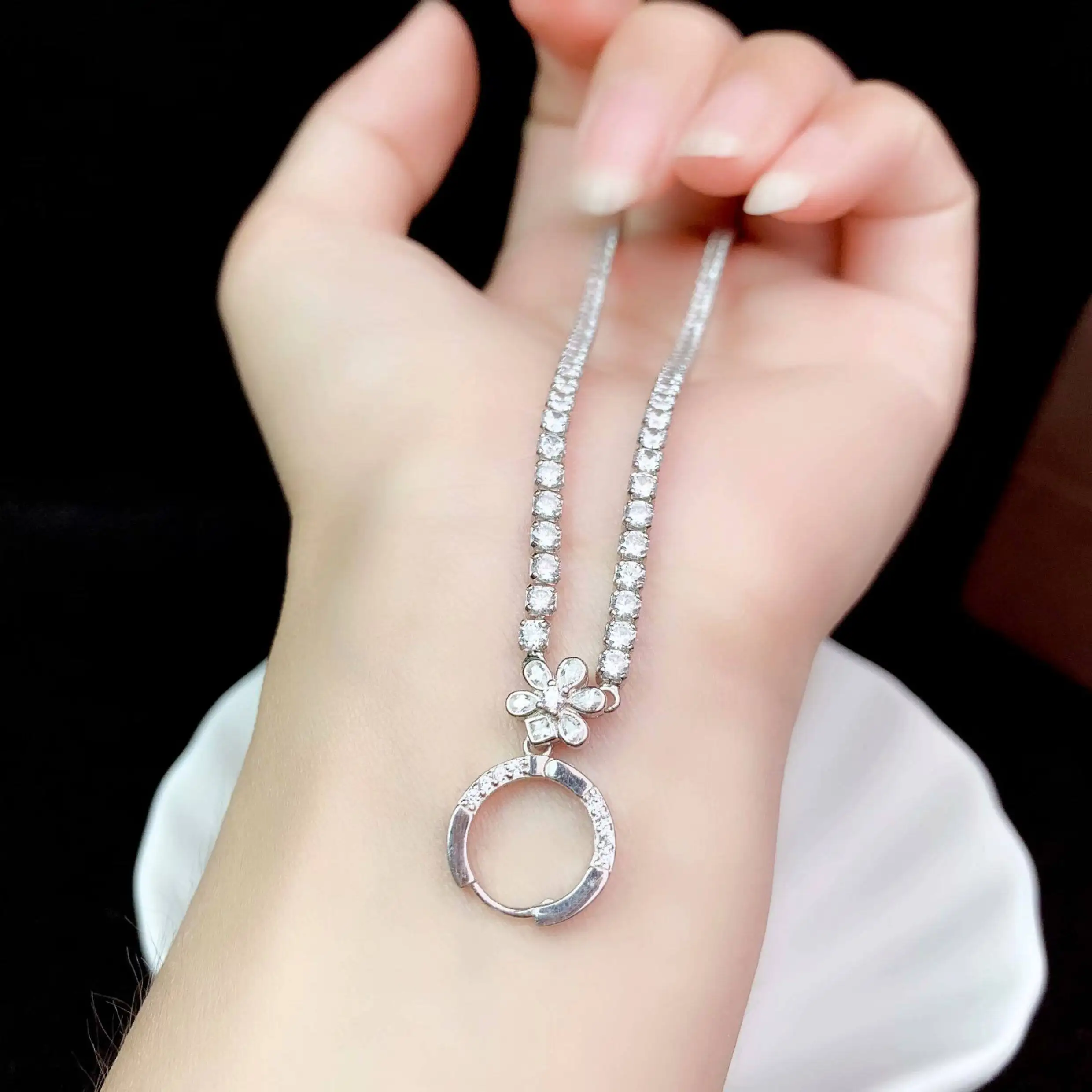 

Universal necklace full of zircon Elegant 925 Silver Necklace fit all kind pendant for women