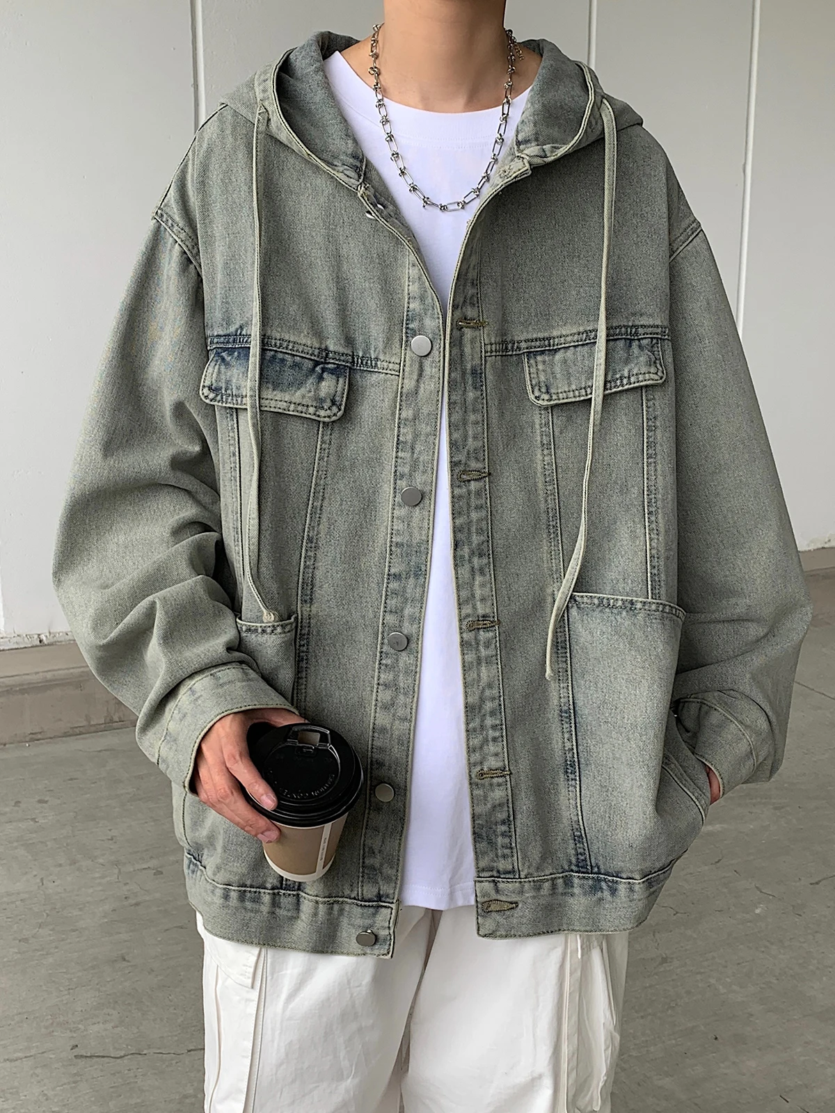 

Свободная мужская толстовка с капюшоном, джинсовая куртка в стиле хип-хоп, винтажная модная брендовая осенняя верхняя одежда High Street Faion Long Sve