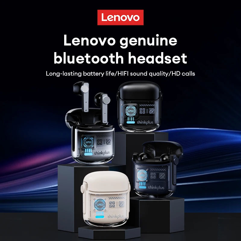 اختيار لينوفو LP53 TWS سماعات بلوتوث V5.4 سماعات أذن للألعاب الكمون المنخفض صوت HiFi مع سماعات رأس ستيريو ثلاثية الأبعاد طويلة التحمل