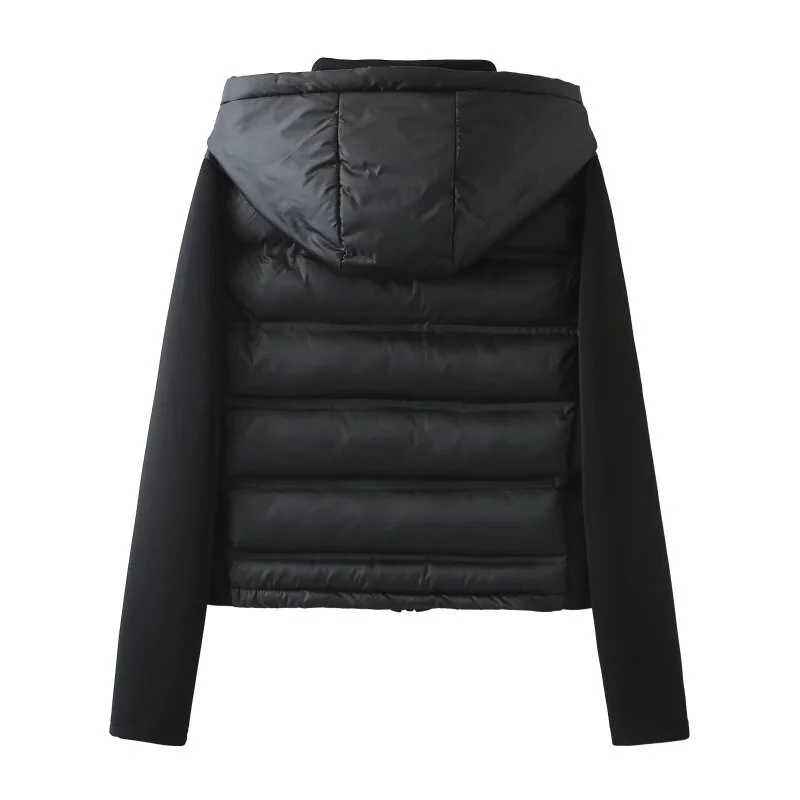 Imagen 3: Chaqueta Acolchada de Algodón con Capucha y Parches para Mujer, Estilo Casual de Otoño, Ligera, Sencilla y Moderna para Uso Diario