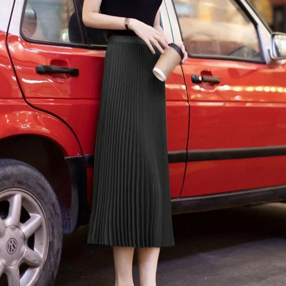 Rok Midi untuk Wanita Rok Midi Lipit Elegan dengan Pinggang Tinggi yang Meniruskan untuk Pemakaian Sehari-hari dengan Warna Solid untuk A