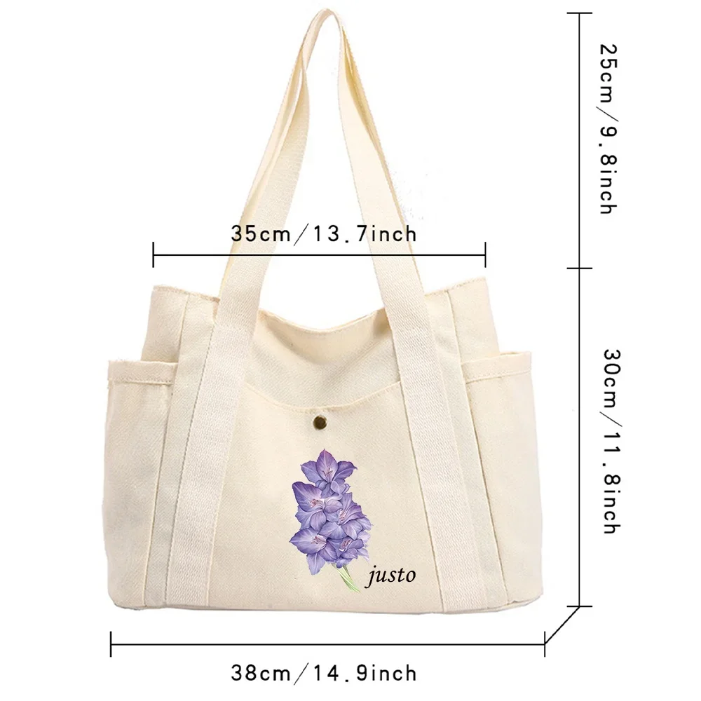 Customized Name Shoulder Canvas Bag Eco-friendly Shopping Bags Outdoor Travel Women Storage Pack Fashion Big Pocket