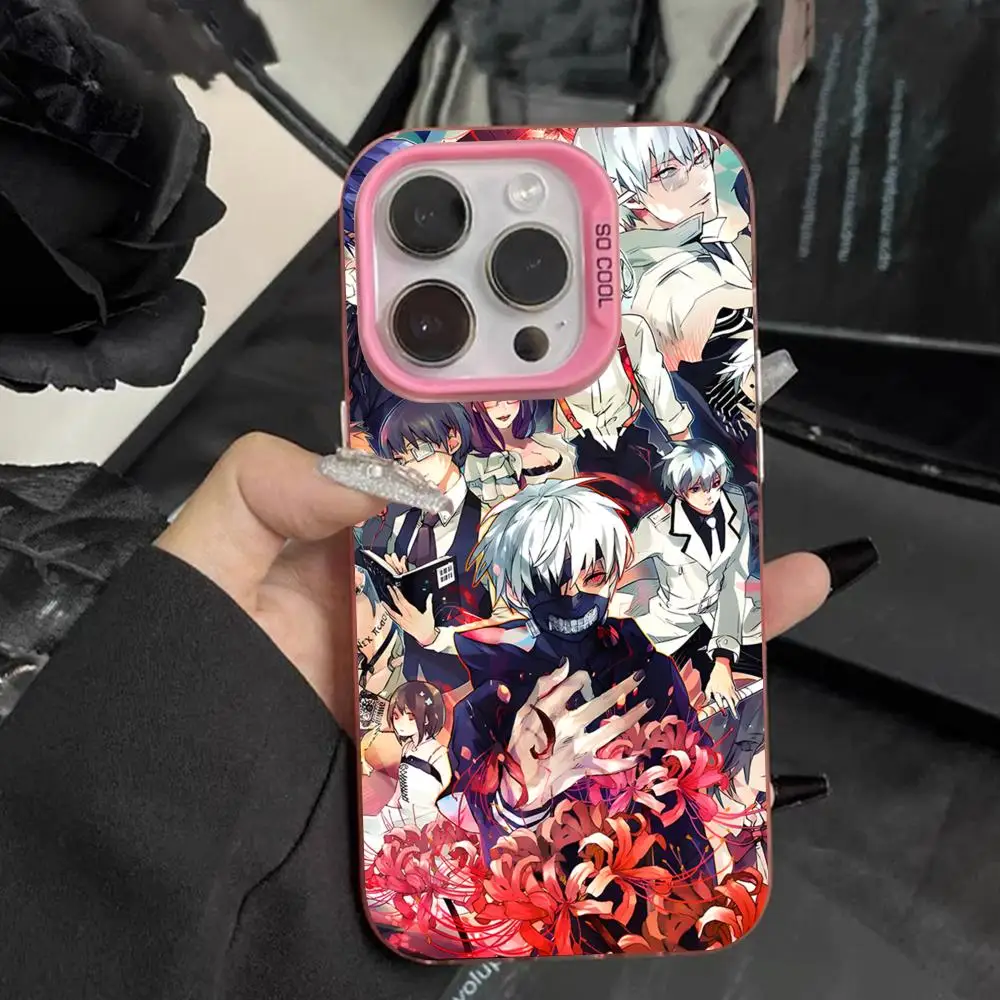 أنيمي طوكيو الغول قضية الهاتف المحمول آيفون 17 16 15 14 13 12 11 X XR XS 8 7 برو ماكس زائد غطاء غطاء وردي شفاف جميل