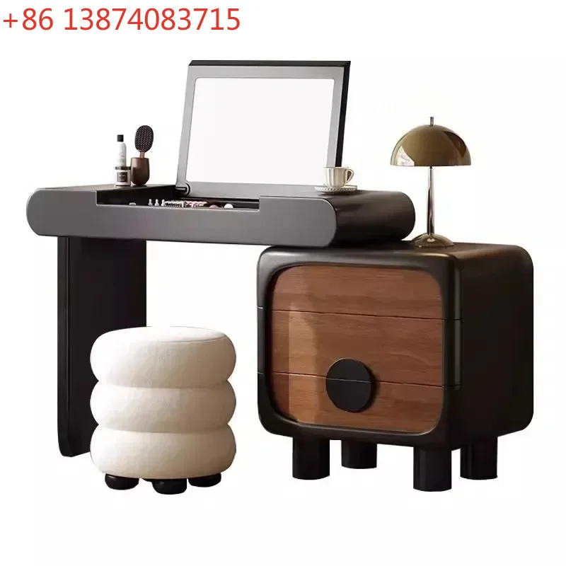 Solid wood dresser chest integrated bedroom retro small apartment clamshell makeup table storage cabinet