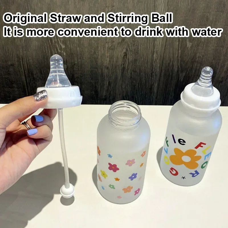 

Cute Cartoon Plastic Water Bottle Pacifier Straw Cup Suitable For Adult Children Milk Drinking Bottle Flower Baby Feeding Bottle