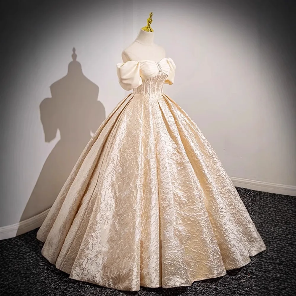 Бальное платье цвета шампанского по индивидуальному заказу, платья Quinceanera с открытыми плечами, платья для выпускного вечера, дня рождения, вечернее платье Vestido De Noche