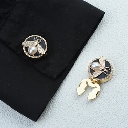 ICEYY 2PCS Cute Pearl Bee Button Covers Set Round Cufflinks Button Apparel Decorative for Shirts Tuxedos & Dresses