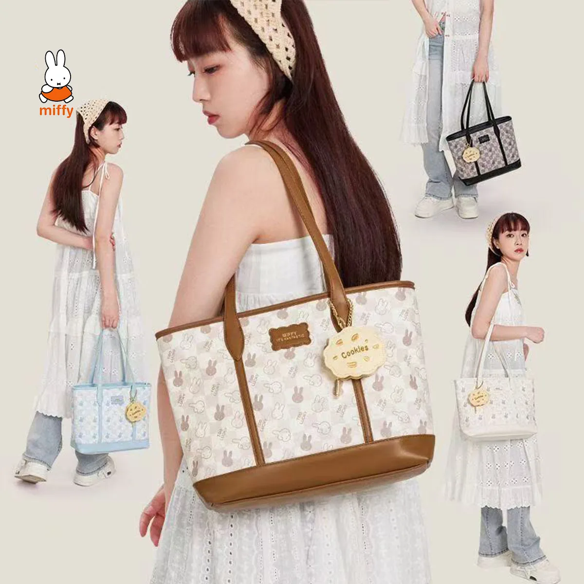 

PU Miffy Tote Bag for Girls Versatile Large Capacity OL Fashion Commuter Shoulder Bag Kawaii Student Cartoon Underarm Bag Gift