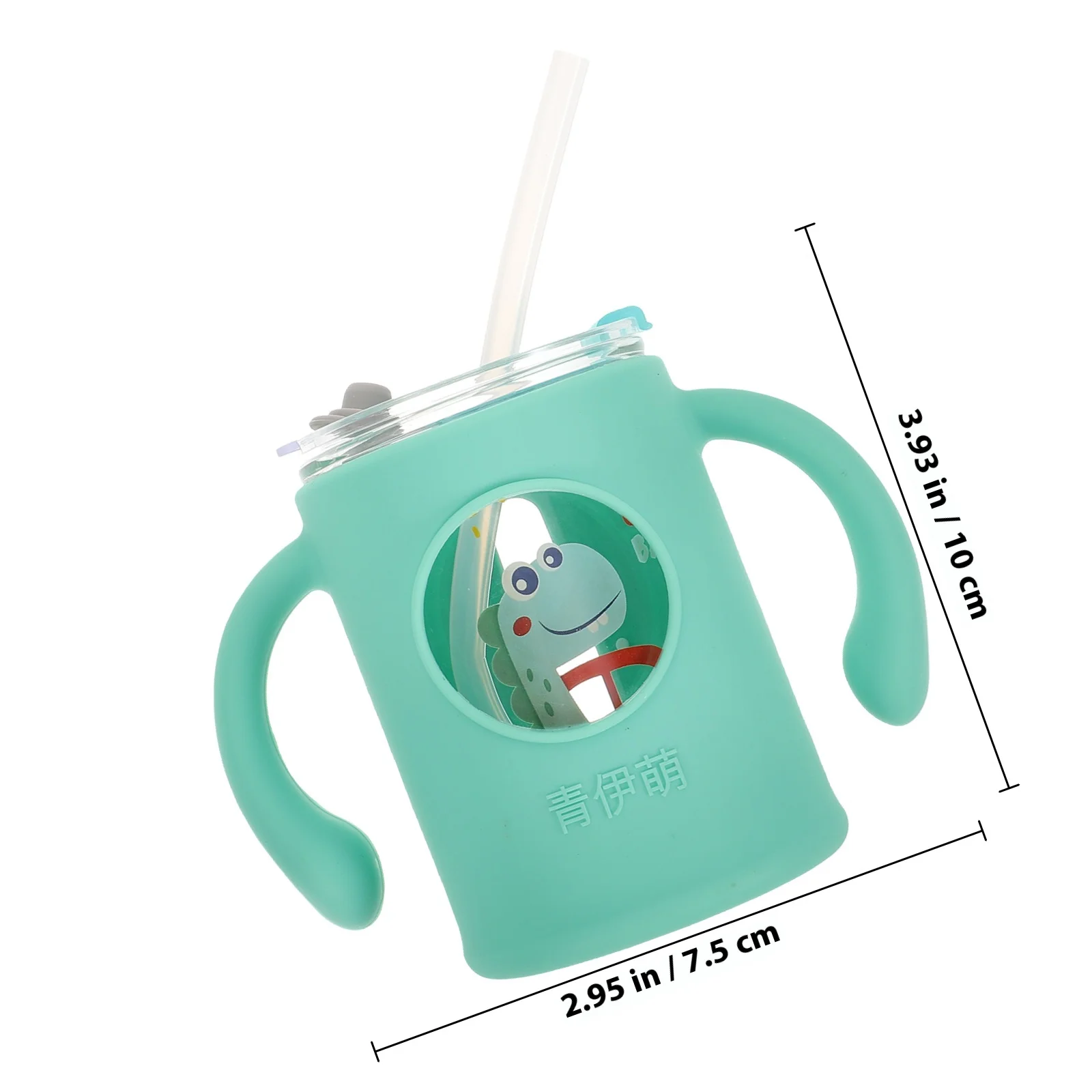 كوب زجاجي مقاوم للكسر للأطفال الصغار بمقبض وقش يستخدم كوب حليب للأطفال بتصميم كرتوني رائع ومقاوم للتسرب كوب ماء للأطفال