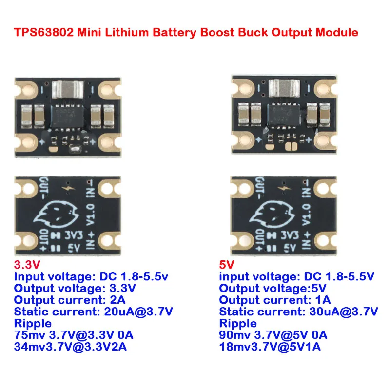 Automatisches Buck-Boost-Modul, 3,3 V, 2 A/5 V, 1 A, regulierte Ausgangsstromversorgungsplatine, TPS63802-Chip, Lithium-Batterie, Buck-Boost-Steuerung