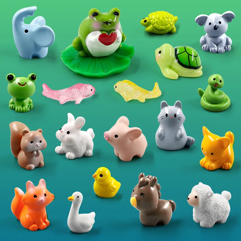 20Pcs Frog Turtle Fish Elephant Squirrel Fox Rabbit Sheep Pig Cat Snake Figurine Miniature Fairy Garden Decoration Accessories