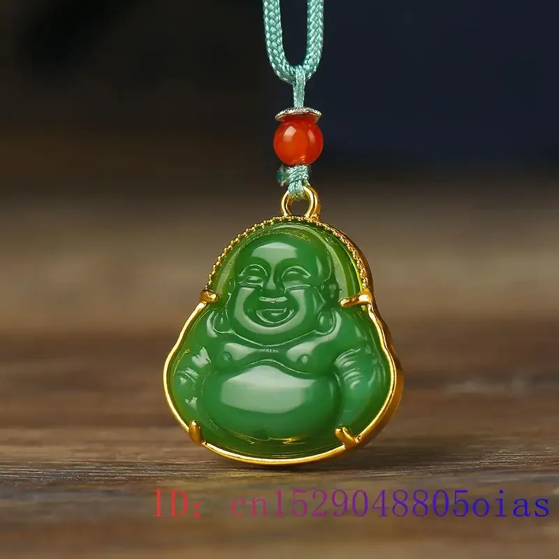 

Jade Maitreya Pendant Chinese Necklace Buddha Women 925 Silver Natural Gifts Crystal Charm Jewelry Fashion Chalcedony Zircon