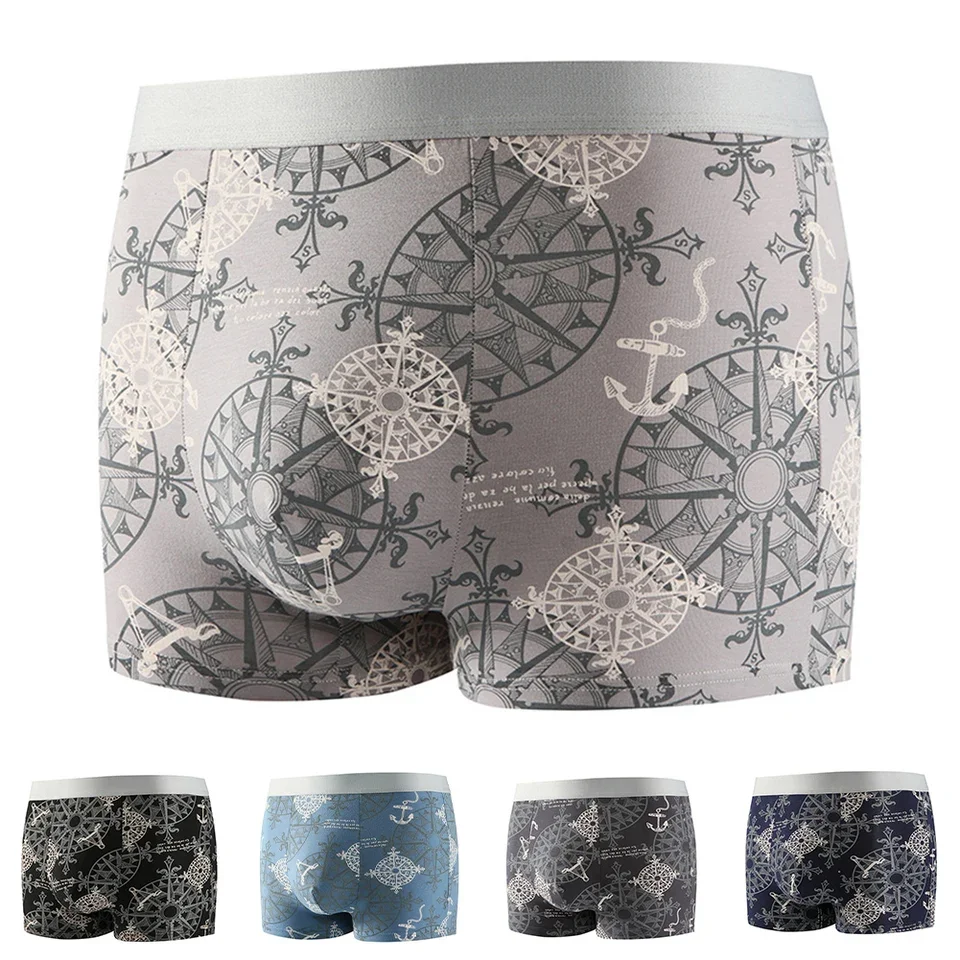 

For Home Use Men Underwear Soft Breathable Boxer Shorts Boxer Light Blue 3XL Size Classic Style Printed Design