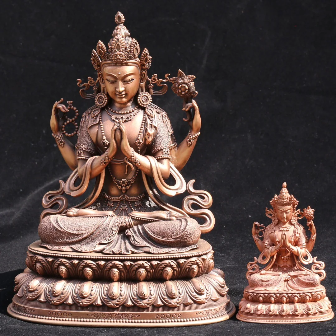 CZ pure copper portable small Buddha statue with four arms Guanyin Bodhisattva Tibetan worship ornament
