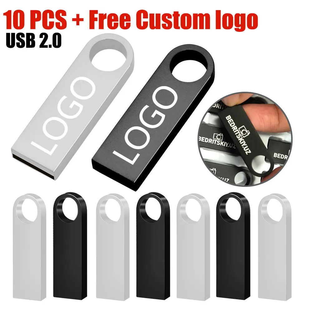 10PCS Free custom logo Metal Pen Drive Flash Disk For Publicity Gift 512MB 256MB 128MB USB Stick 4GB/8GB/16GB/32GB/64GB/128GB