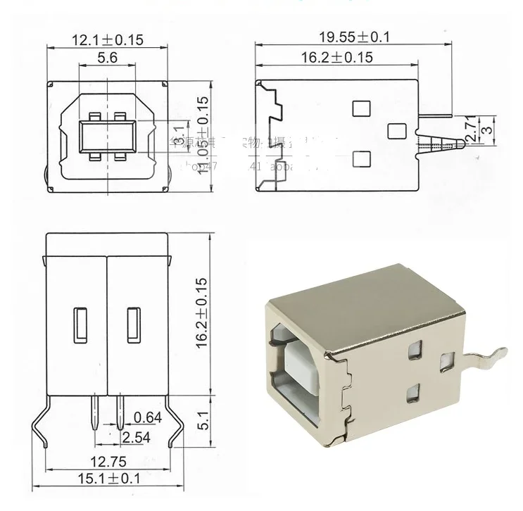 5PCS USB 2.0 BF Connector Socket Jack Female / Male Type B 90/180 Degree Connector PCB Mount Soldering Type D Printer Interface