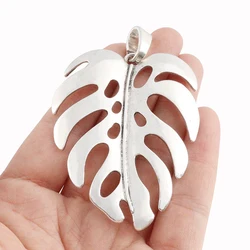 3 x Tibetan Silver Large Monstera Leaf Charms Tropical Palm Leaves Pendants For Necklace Jewelry Making Accessories 53x80mm