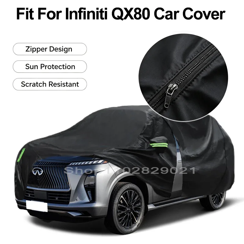 Zipper Door Waterproof Car Cover For Infiniti QX80 Windproof Dustproof UV Protection All Weather Auto Protector