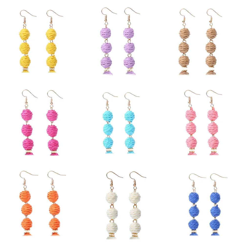 

Rattan Earrings Boho Summer Beach Raffia Earrings for Women Handmade Rattan Ball Dangle Drop Earrings Vacation Accessory Gifts