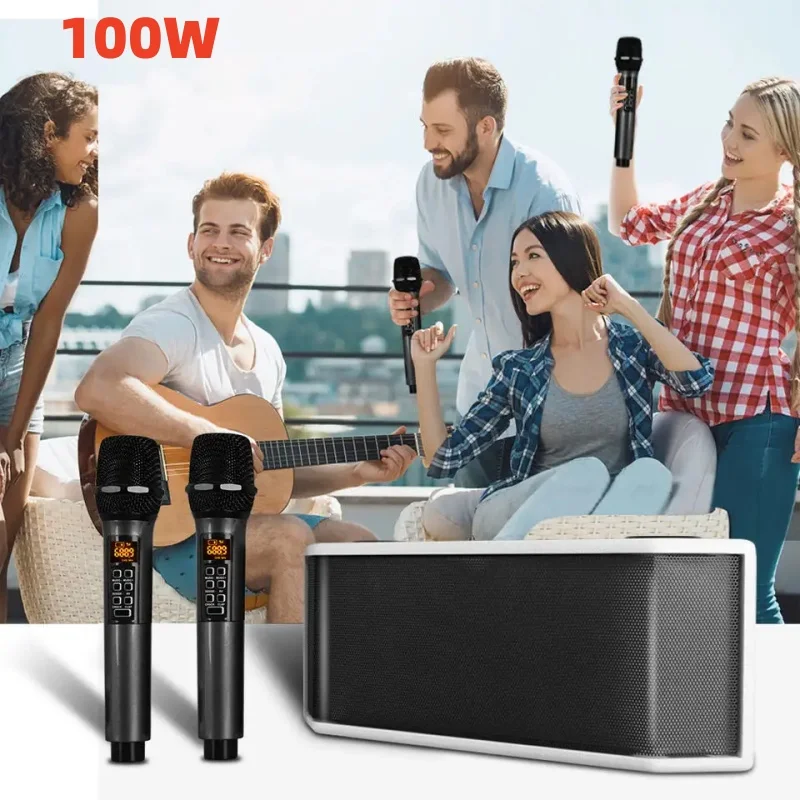 100W High Power Wireless Bluetooth Speakers with 2 MIC Professional Active Home Karaoke DSP Portable Suitable for Outdoor KTV