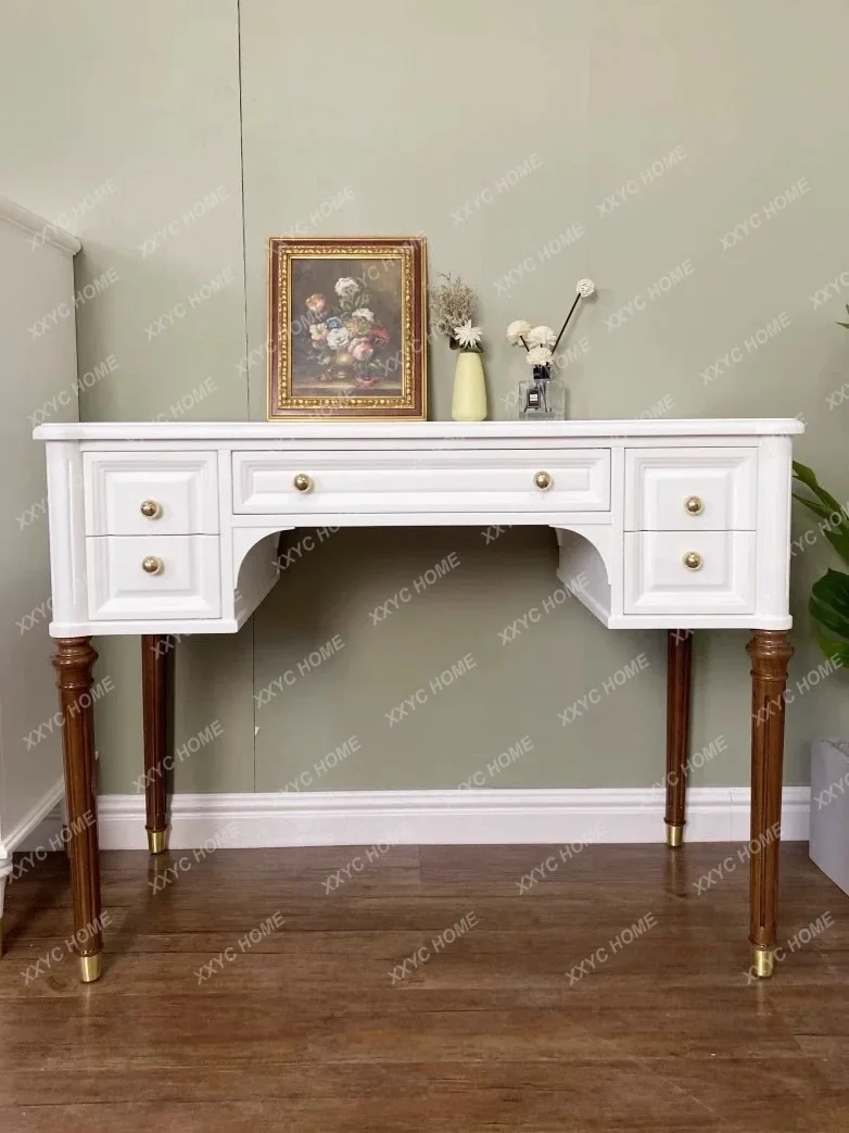 DV  country solid wood desk black retro writing desk light luxury small apartment dresser