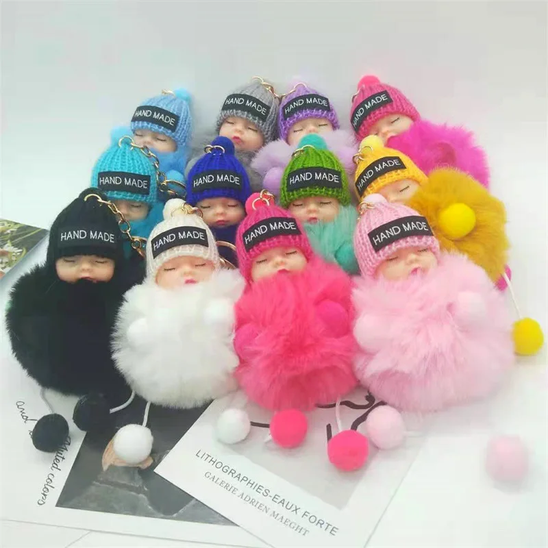 30pcs/lot Wholesale Sleeping Doll Plush Key Chain Hat Women's Bag Pendant Stuffed Keychain，Deposit First to Get Discount much