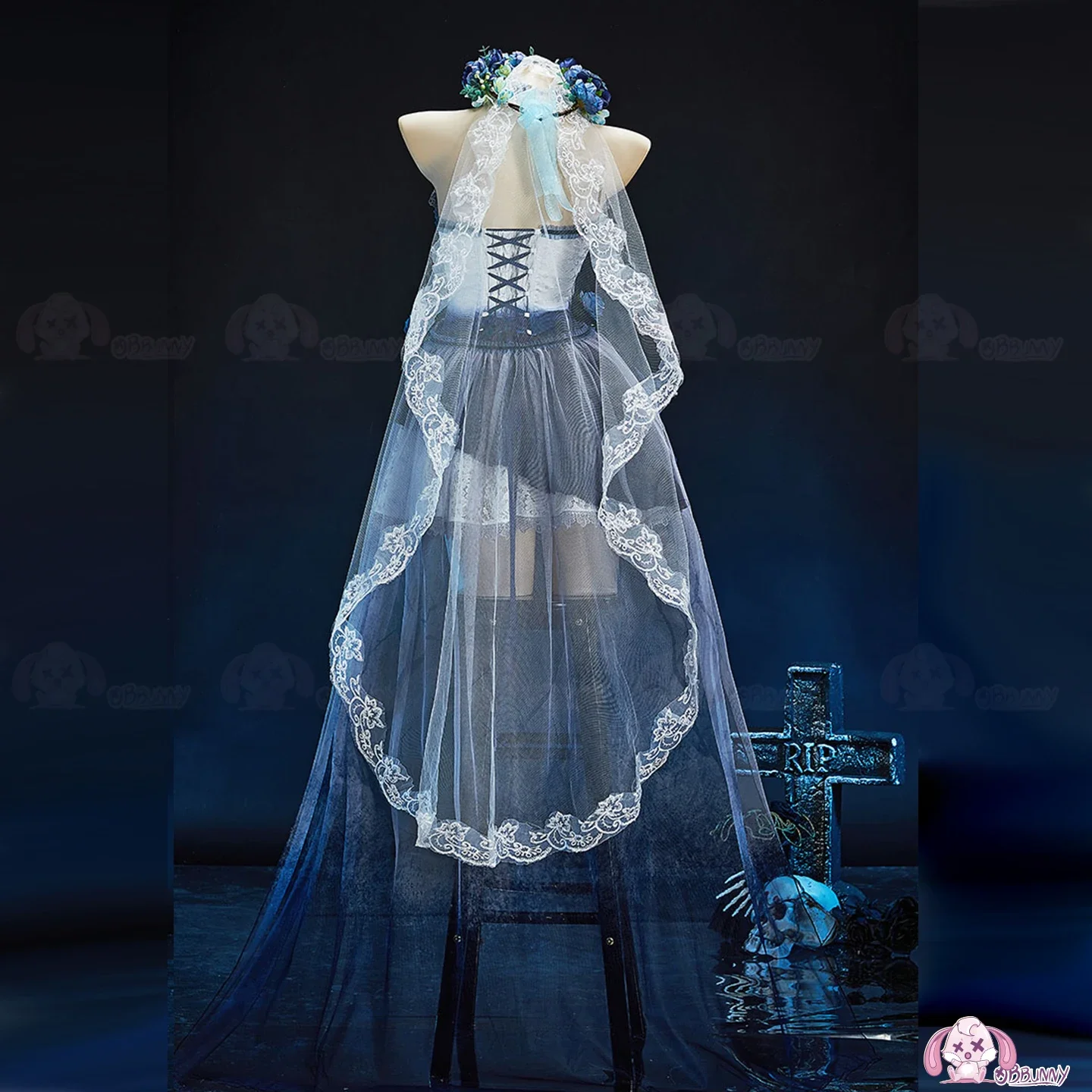 

Halloween Anime Zombie Bride Cosplay Costume Game Role Playing Outfit For Women Men 2025 Blue Ombre Gothic Victorian Lace Dress