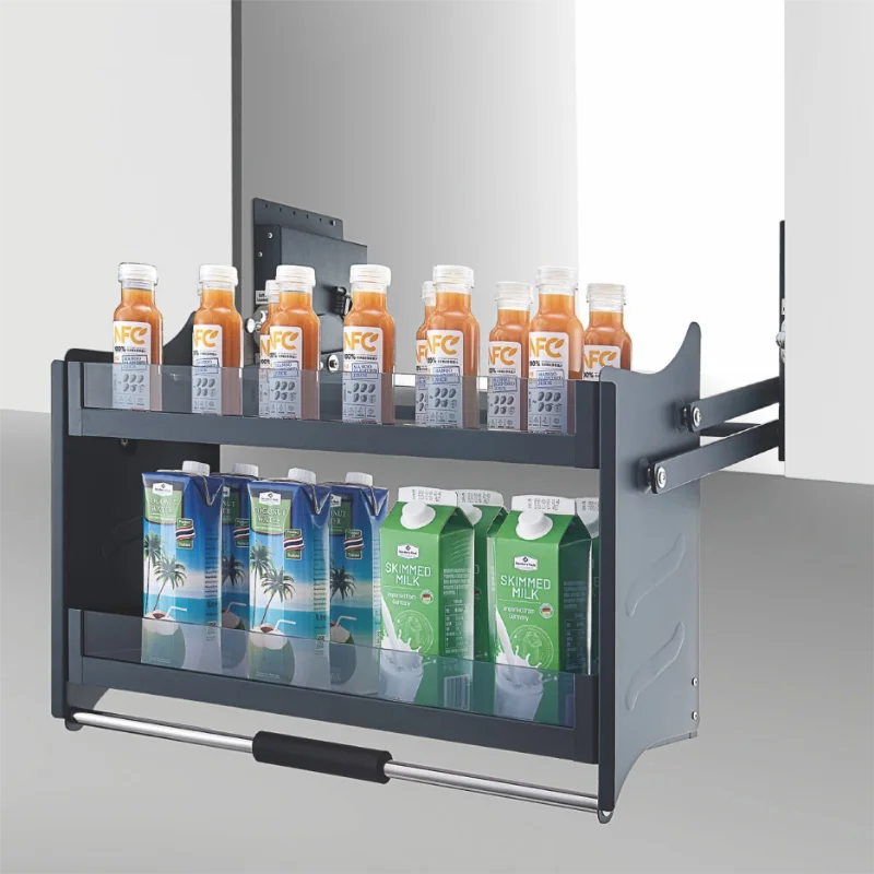 High Quality Modern Drop-down Kitchen Cabinet Storage Rack Elevator Lift Glass Pull Basket Kitchen Cabinet Storage