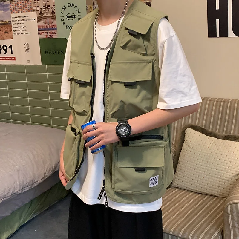 American High Street Fashion Brand Multi-Pocket Workwear Tactical Vest Unisex Loose Versatile Vest Jacket for Youth