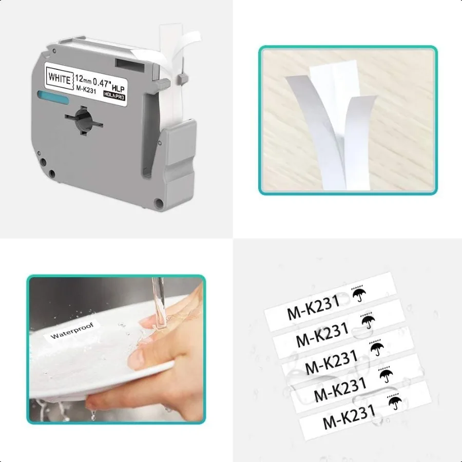 브라더 P 터치 M 테이프 MK231 MK231s MK231 MK231 M231 12mm 0.47 화이트 호환 라벨 메이커 테이프 교체용 4개