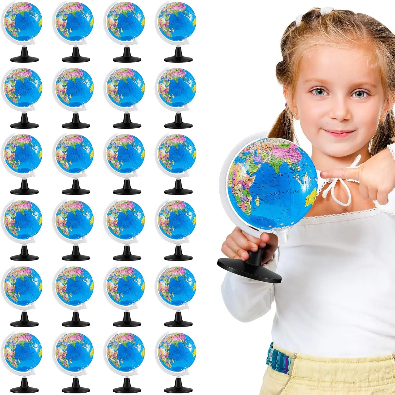 

24 Pcs Mini Rotating World Globes with Stand, 3.4 Inches Earth Map for Classroom Decor and Geography Education