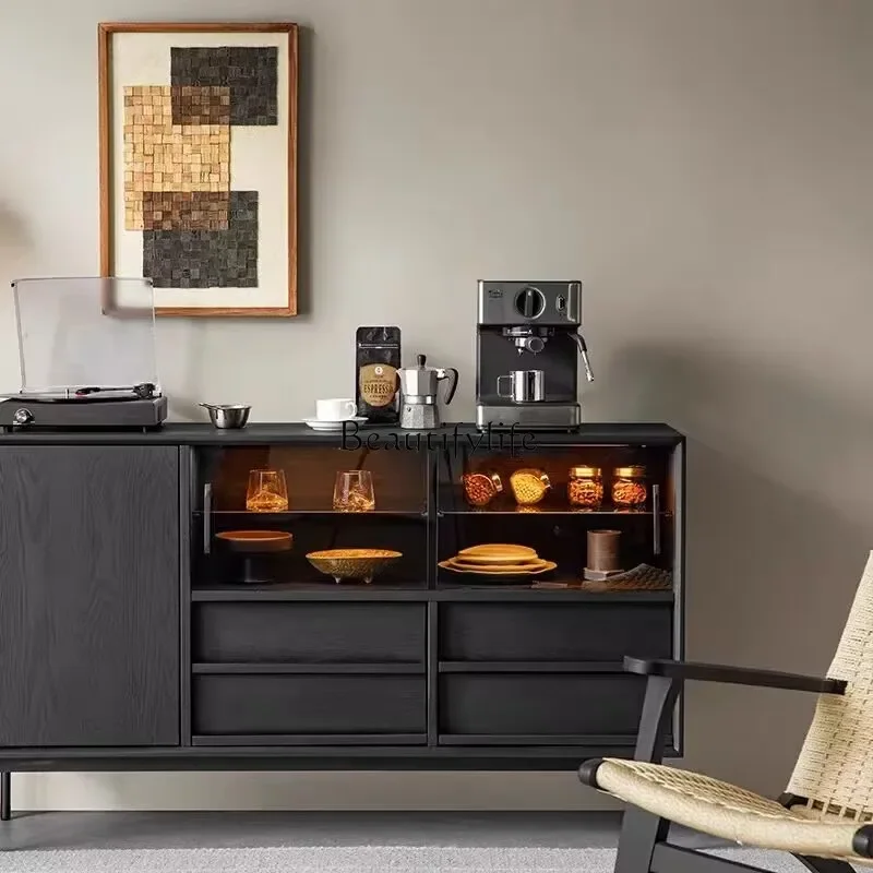 

yj5 Solid wood dining side black locker simple household living room storage cabinet